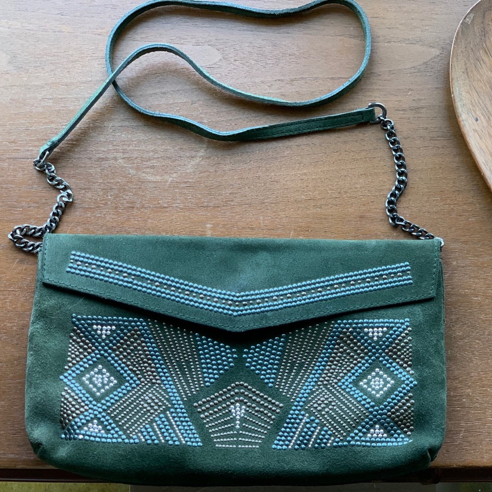 Zara olive studded leather suede crossbody clutch